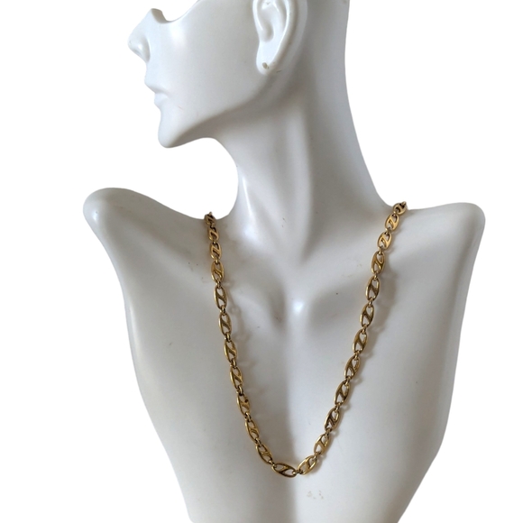 Long Gold Tone Necklace Monet Vintage Anchor Link Chain 80s Maximalist - Picture 4 of 9